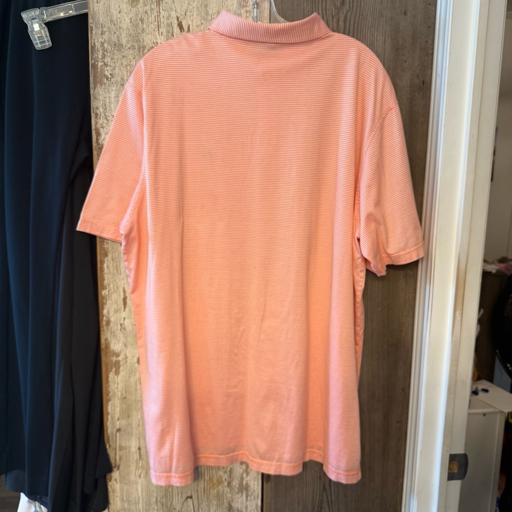 Peter Millar Orange and White Striped Polo Classic Shirt with Emblem XL - Picture 4 of 6